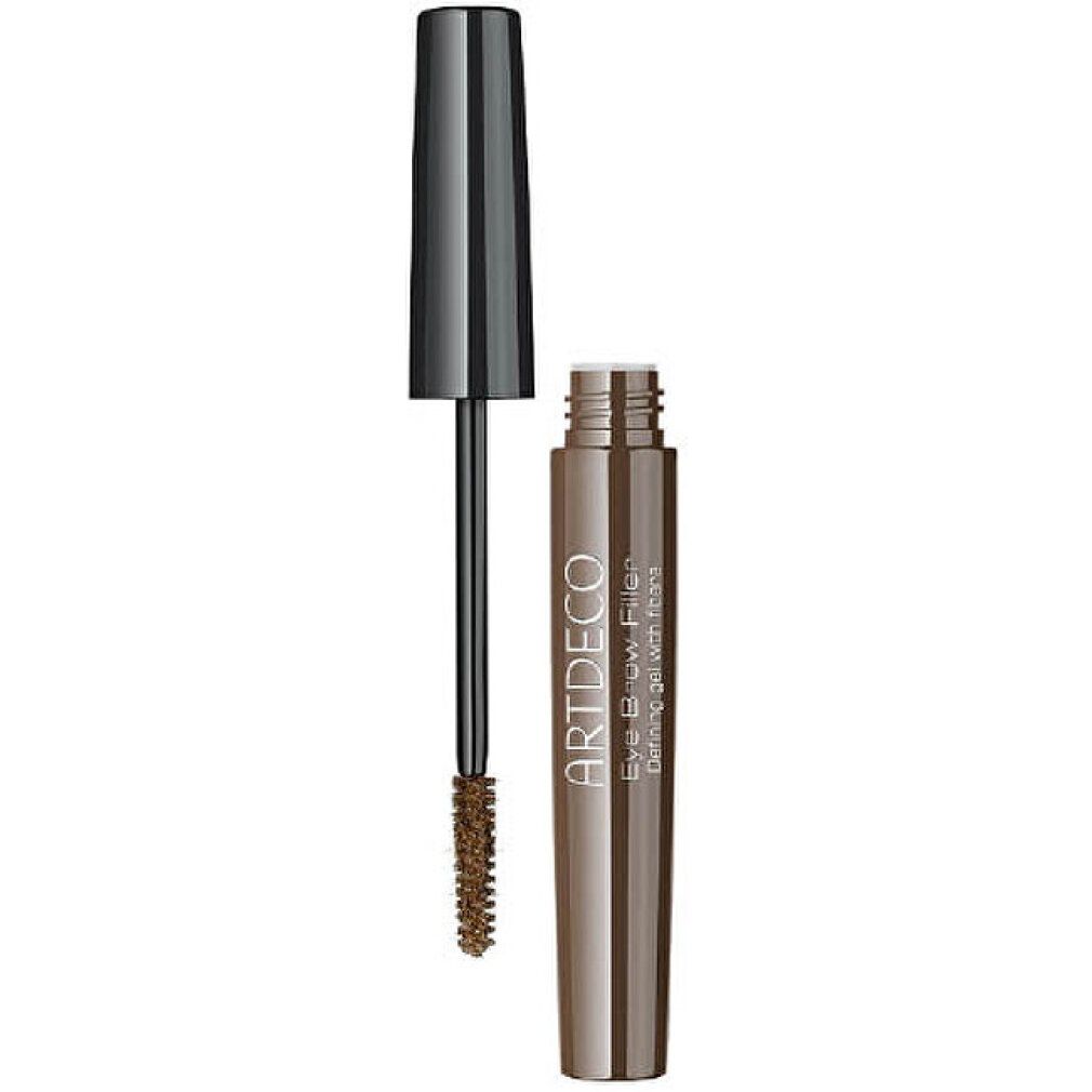 Brauen-Filler mit Bürste und Deckel. Marke ARTDECO. Braune Farbe. Aufschrift: Eye Brow Filler Defining gel with fibers.