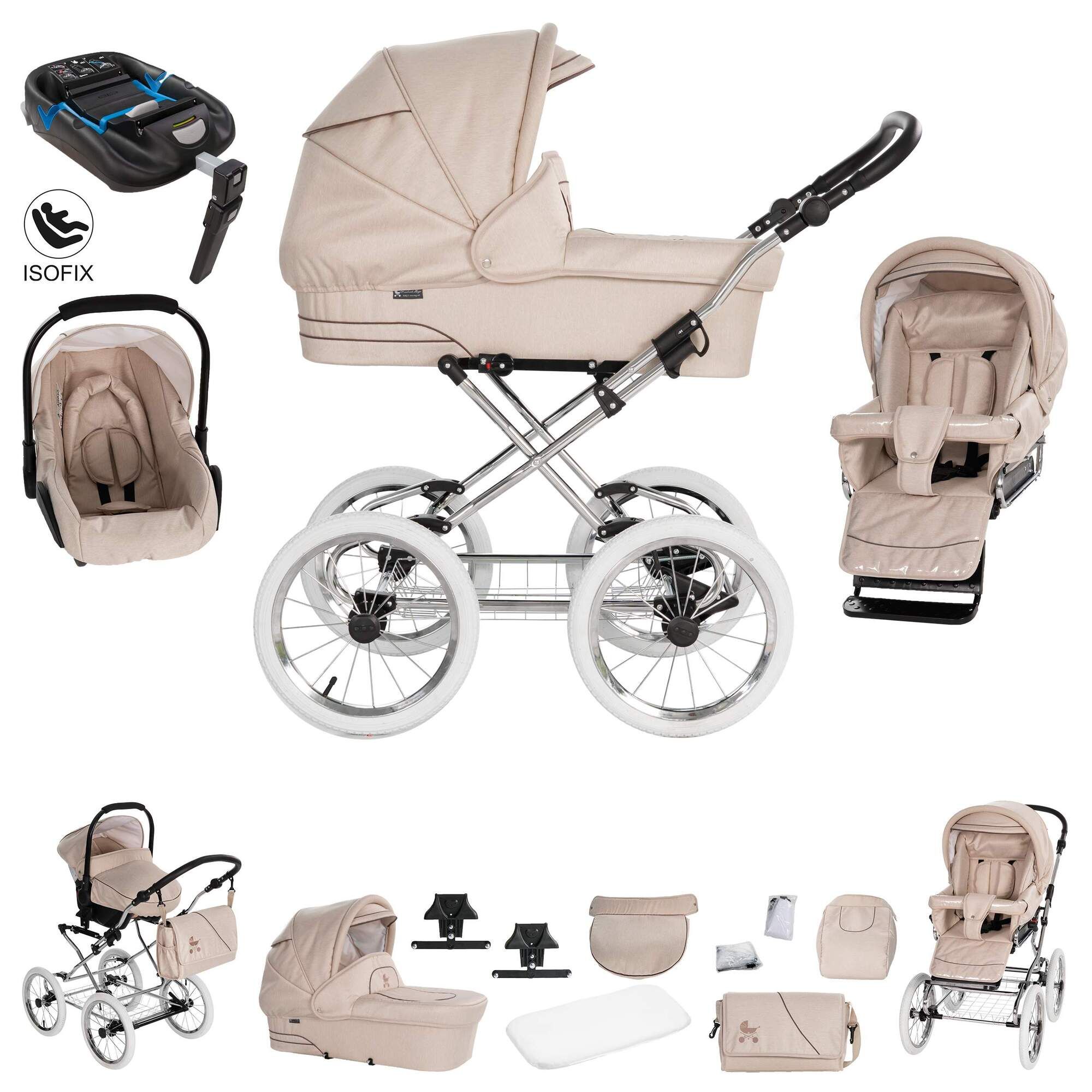 Friedrich Hugo München 4 in 1 Kinderwagen ISOFIX Set, Sand Chrom Weiß