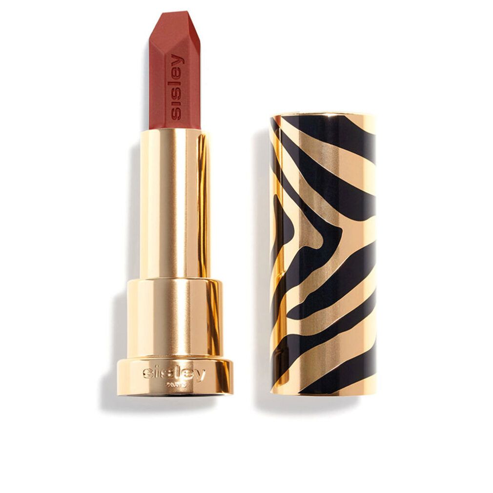 Lippenstift mit goldfarbenem Gehäuse und Zebra-Muster. Der Lippenstift ist geöffnet und zeigt eine rote Spitze mit dem Schriftzug "Sisley".