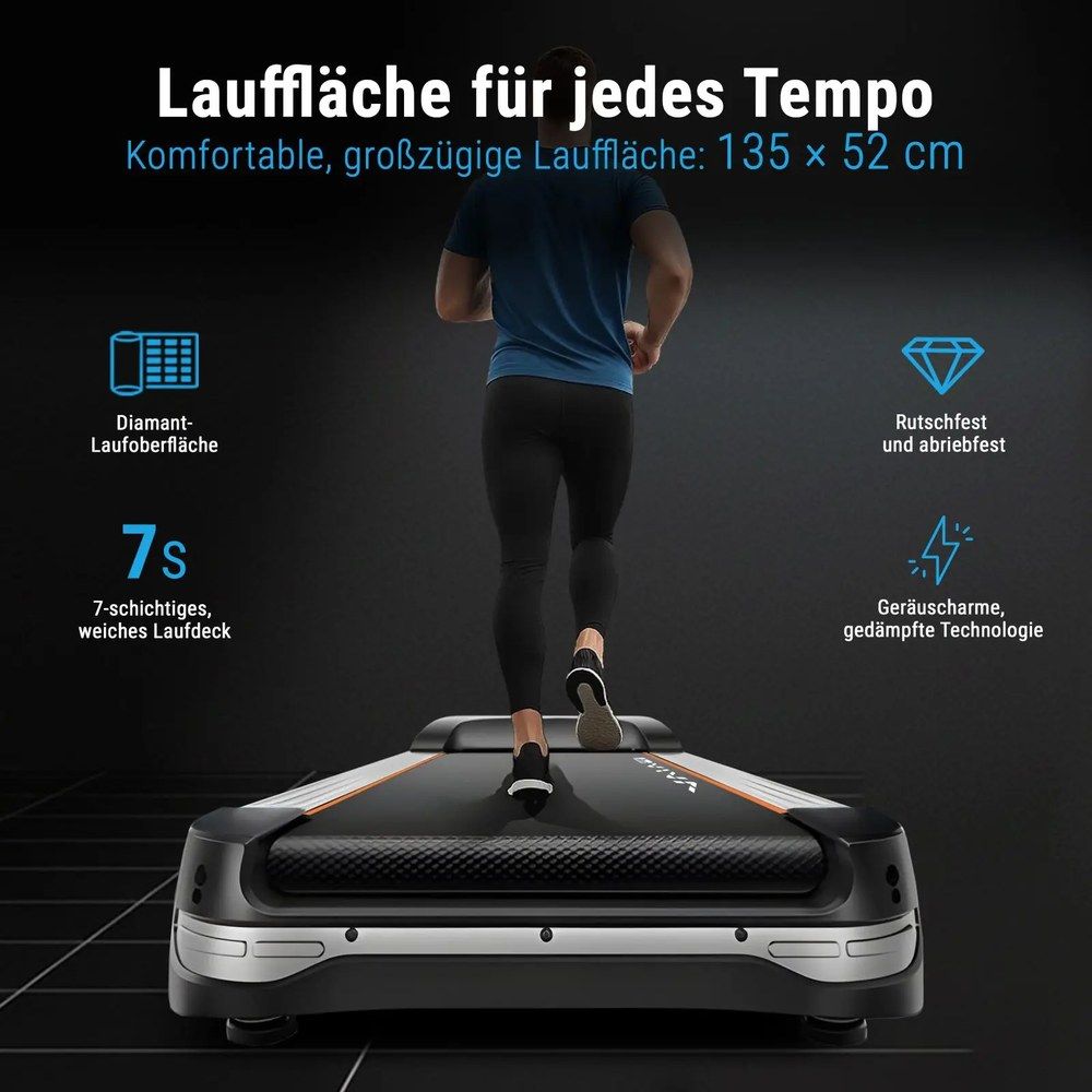 AsVIVA Laufband Smart T18 Pro: Komfortable Lauffläche 135x52 cm, rutschfest.