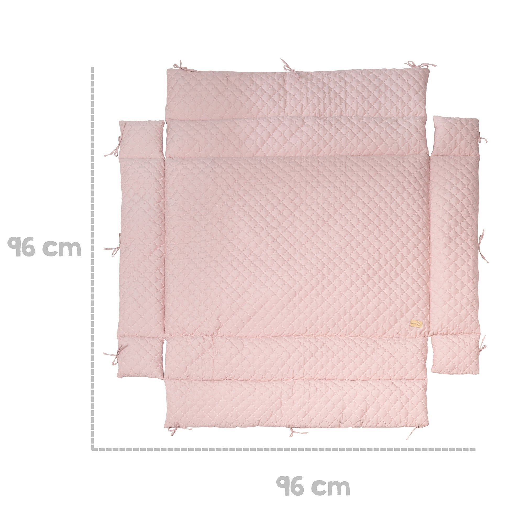Rosa Laufgittereinlage mit Steppmuster. Maße: 96 cm x 96 cm. Die Größe wird durch gestrichelte Linien dargestellt.