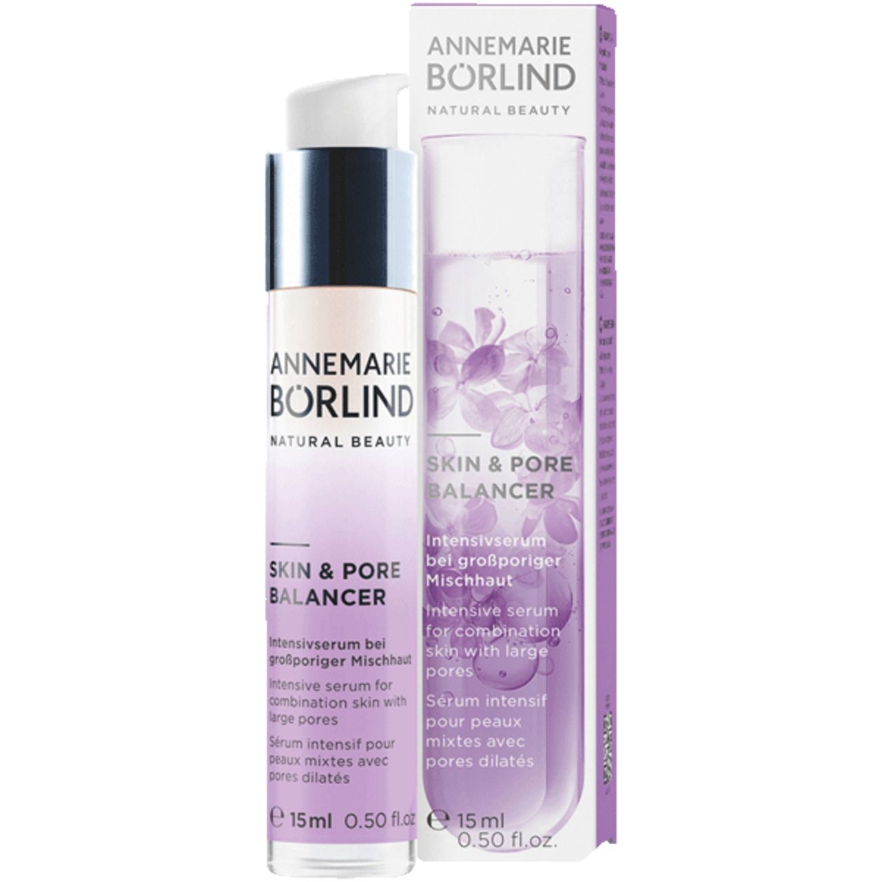 Produktverpackung mit Serumflasche. Aufschrift: SKIN & PORE BALANCER. Marke: ANNEMARIE BÖRLIND.