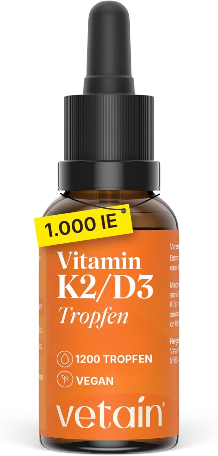 Vetain Vitamin D3 K2 Tropfen - Premium K2Vital® 99,7% All-Trans in MCT Öl 1000 I.e. 1200 St