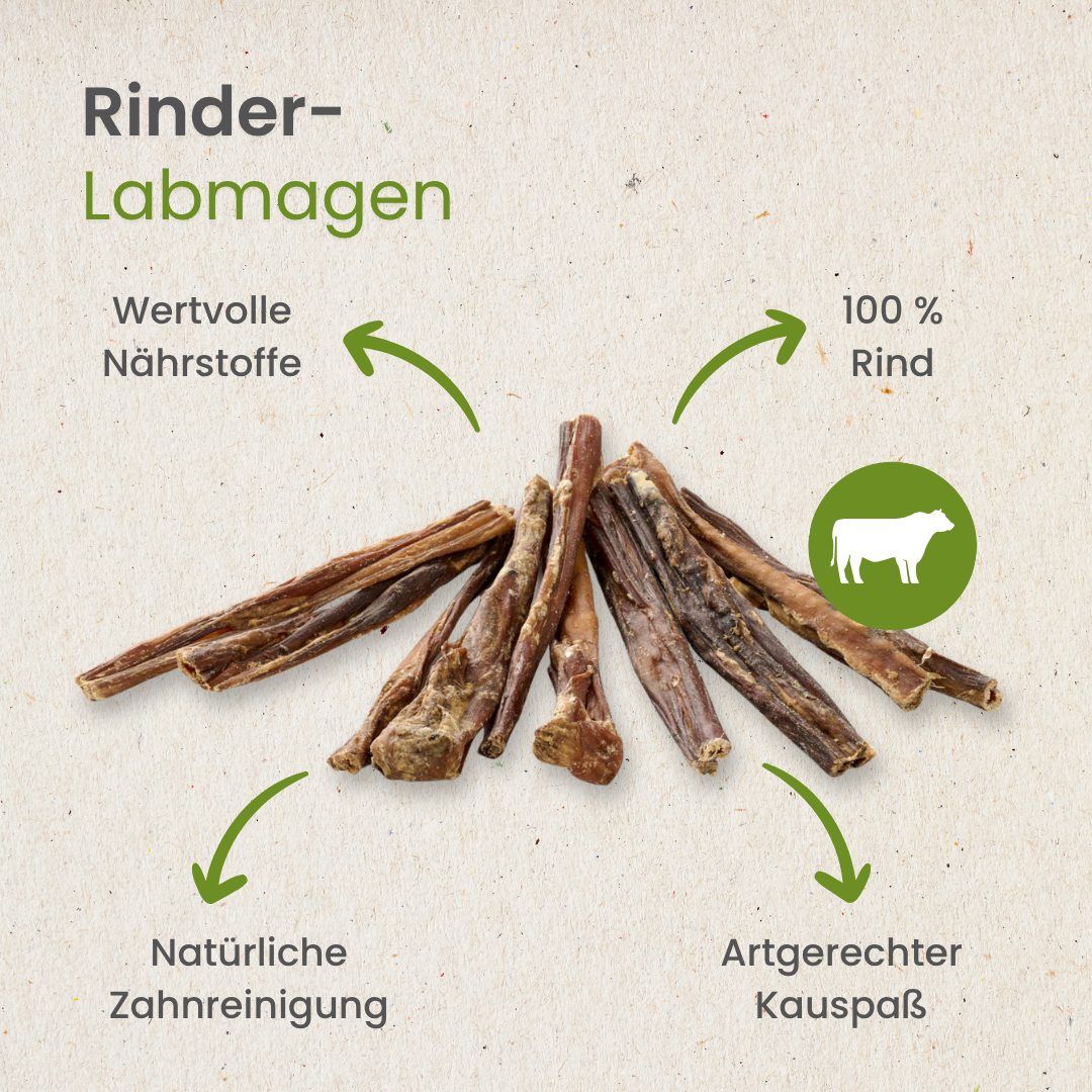 Getrocknete Rinder-Labmagen-Streifen für Hunde.