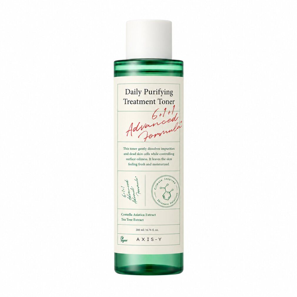 AXIS-Y Daily Purifying Treatment Toner Flasche, isoliert auf weißem Hintergrund.