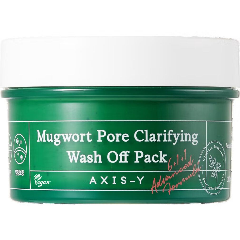 Grüner Tiegel mit Maske, daneben ein Klecks der Maskencreme mit sichtbaren Partikeln.