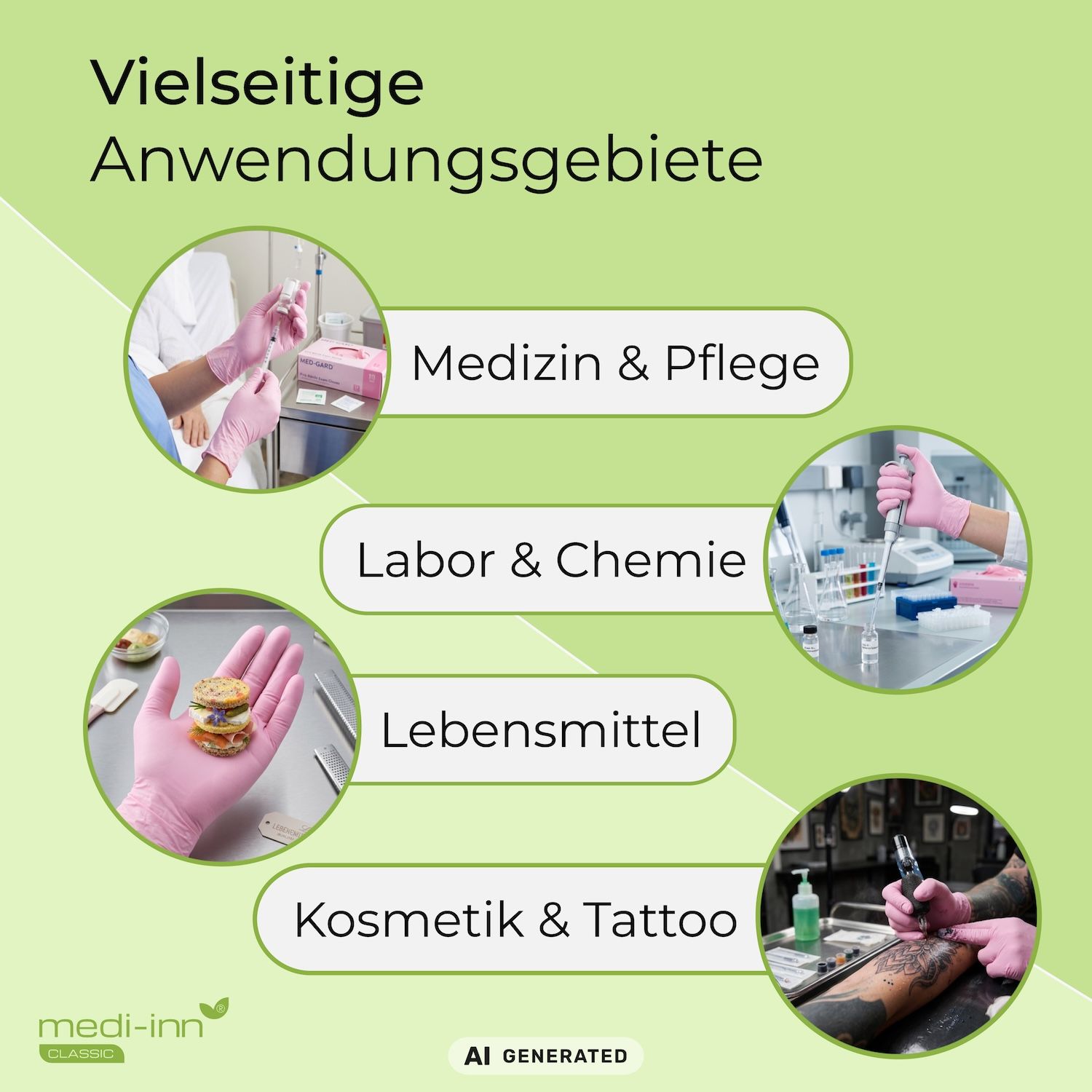 Rosa Nitrilhandschuhe für Medizin, Labor, Lebensmittel, Kosmetik & Tattoo.