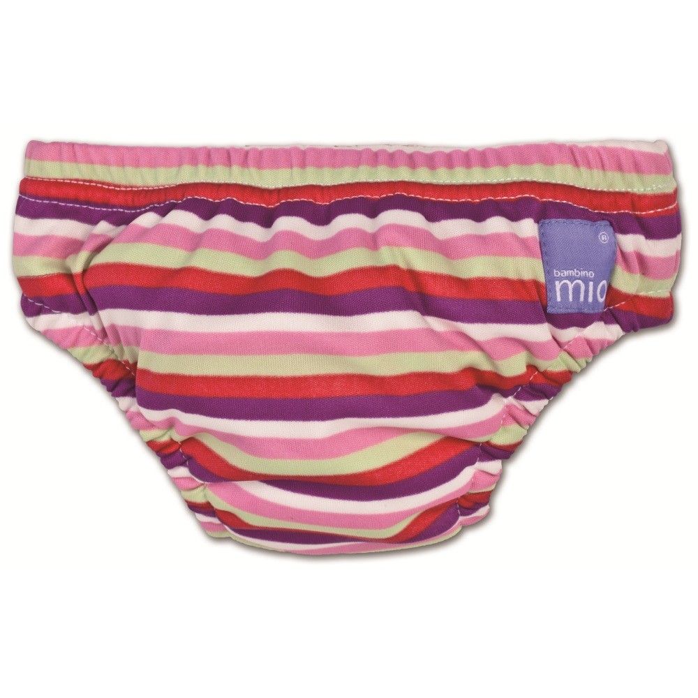 Wiederverwendbare Schwimmwindel mit bunten Streifen. Marke Bambino Mio. Kleine Größe.