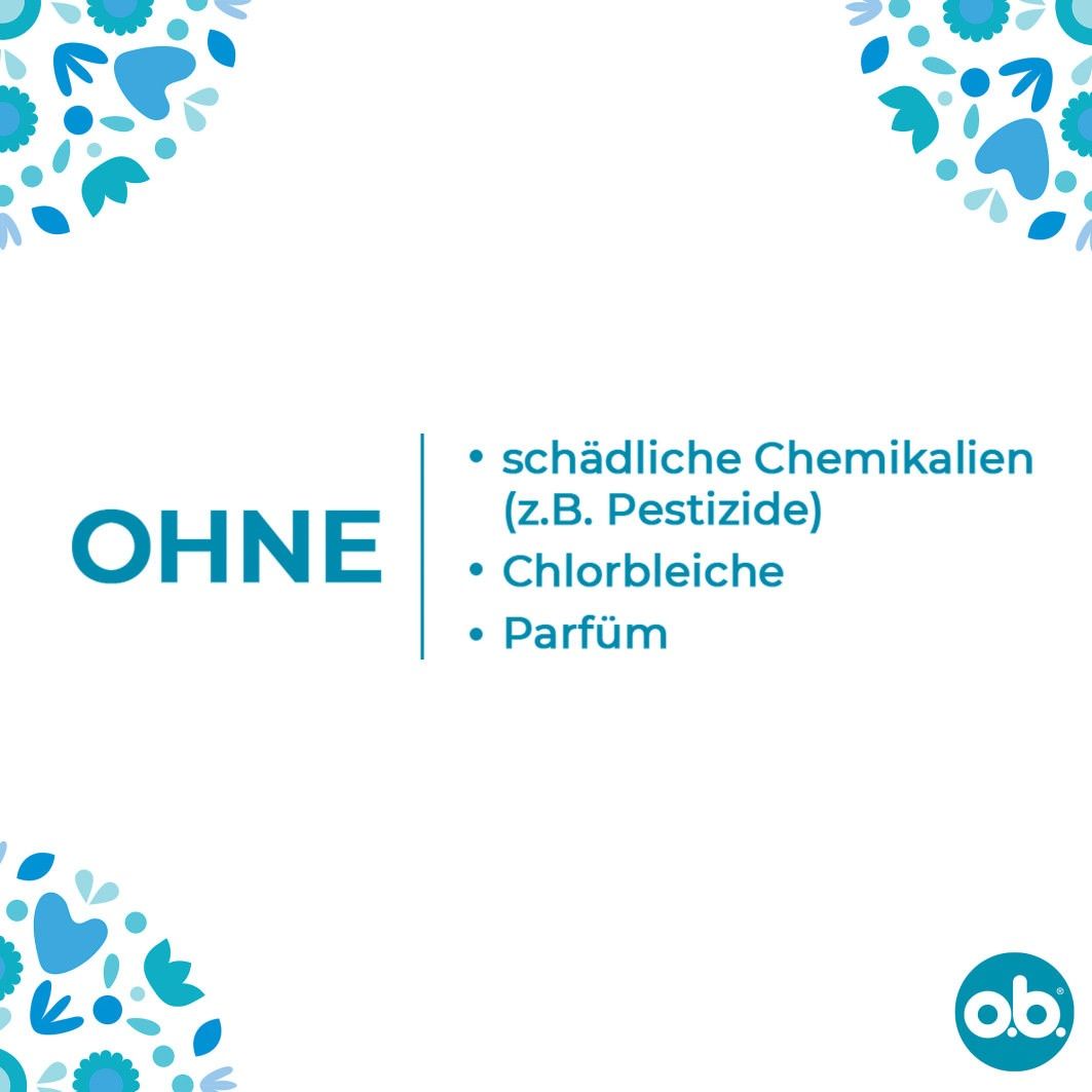 Text: OHNE, mit Auflistung von Inhaltsstoffen: schädliche Chemikalien, Chlorbleiche, Parfum.