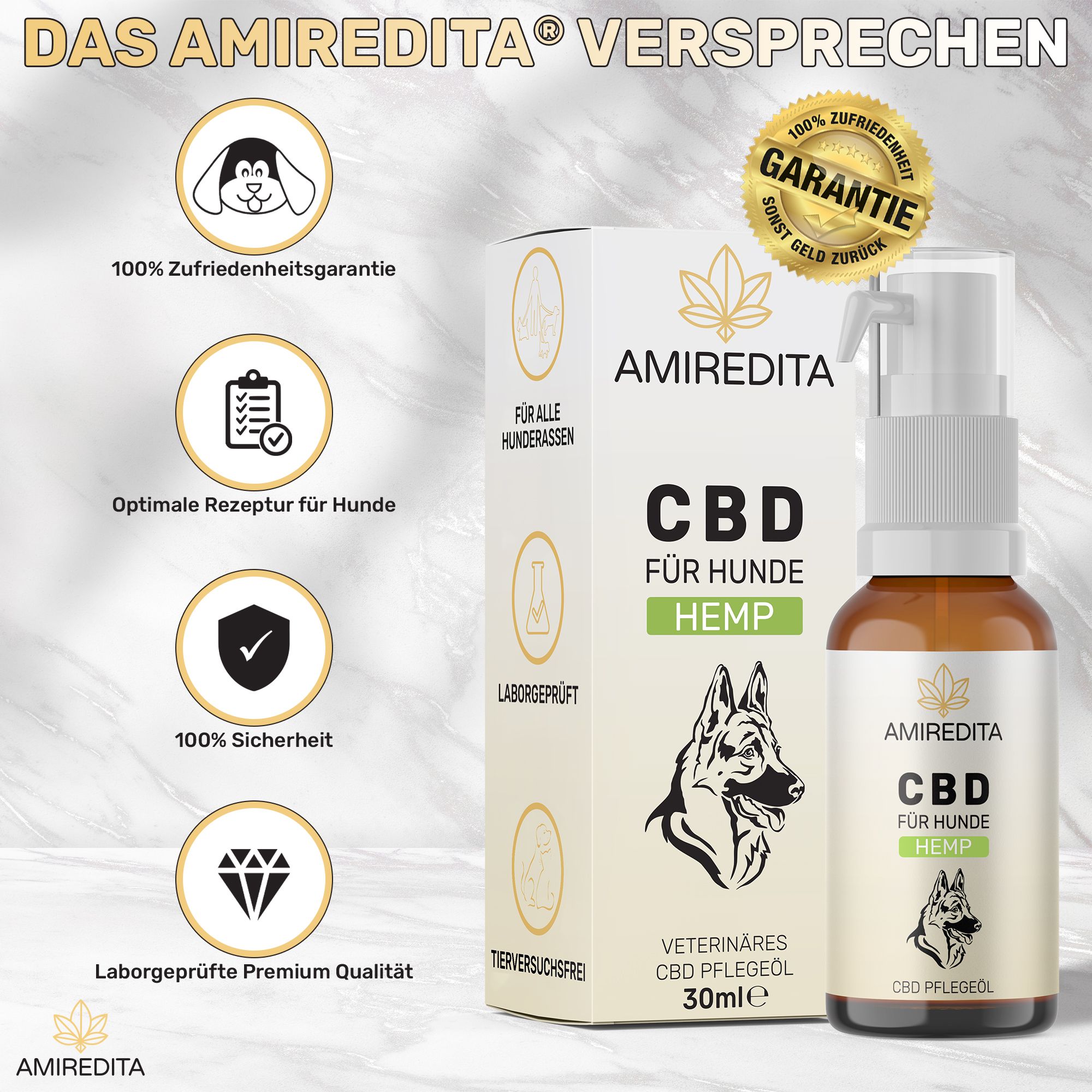 Amiredita CBD Öl Hunde 1500mg - Hanfaroma