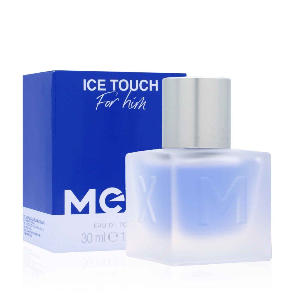 Flakon und Schachtel. Flakon mit silbernem Deckel, blauem Inhalt. Schachtel mit Logo und Produktnamen. Text: Eau de Toilette.