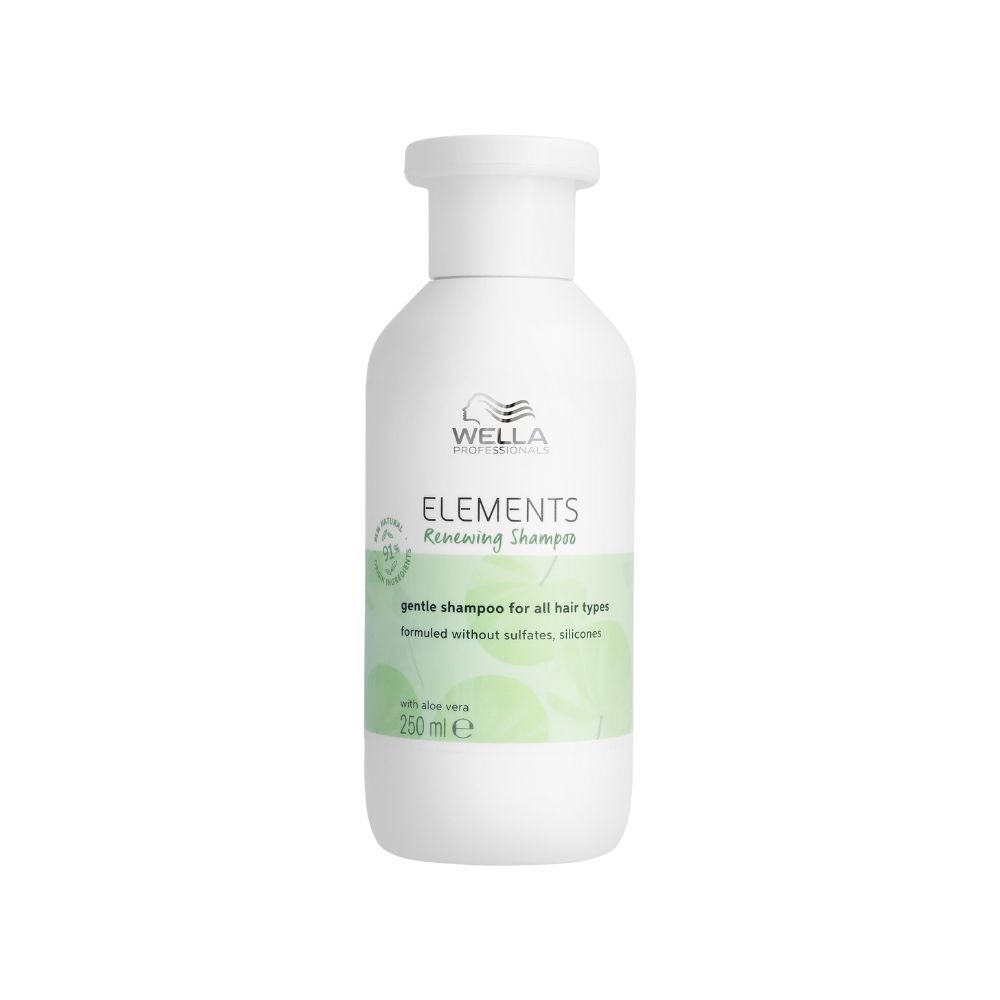 Weisse Shampoo-Flasche mit Produktnamen. Text: Gentle shampoo for all hair types, 250 ml.