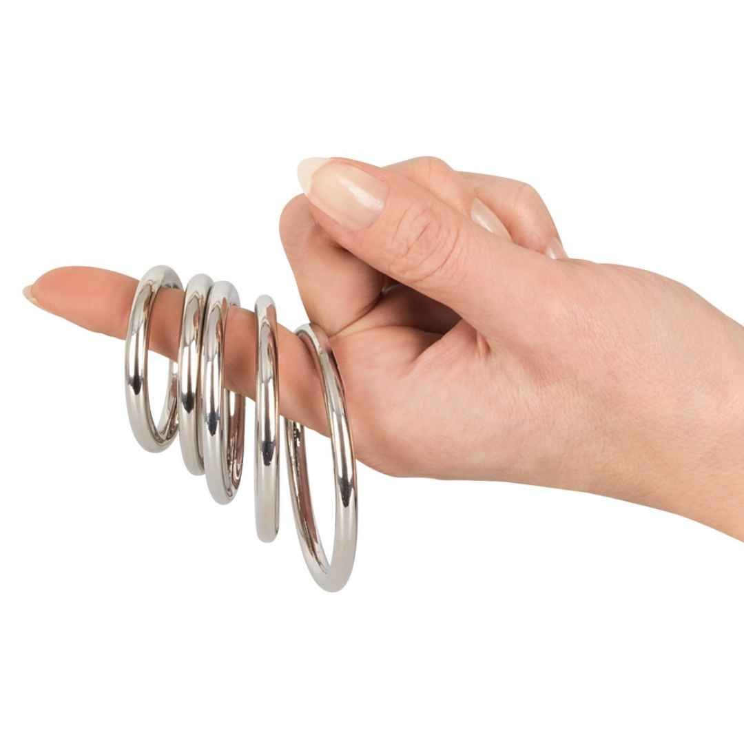 5-teiliges Penis-/Hodenring-Set "Professional" |  Carbonstahl 5 mm stark | Bad Kitty