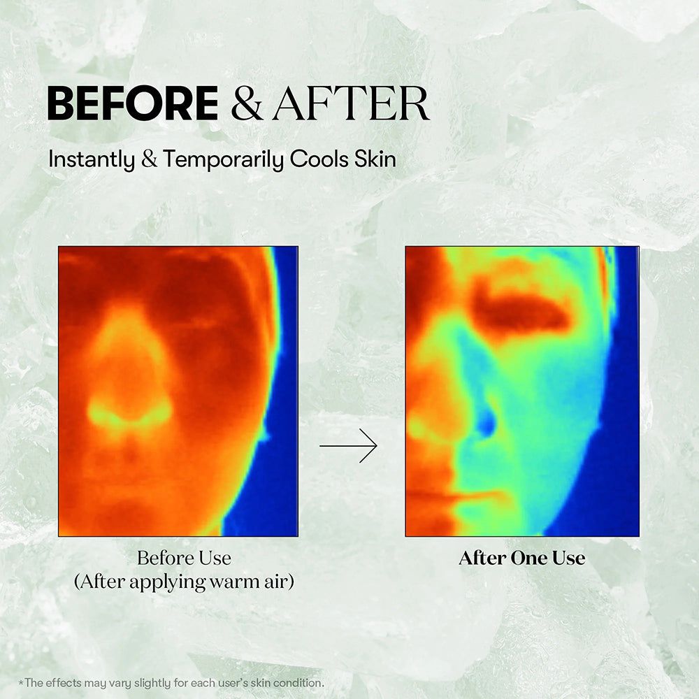 Thermografie-Bilder eines Gesichts vor und nach der Anwendung, die eine Kühlung zeigen.