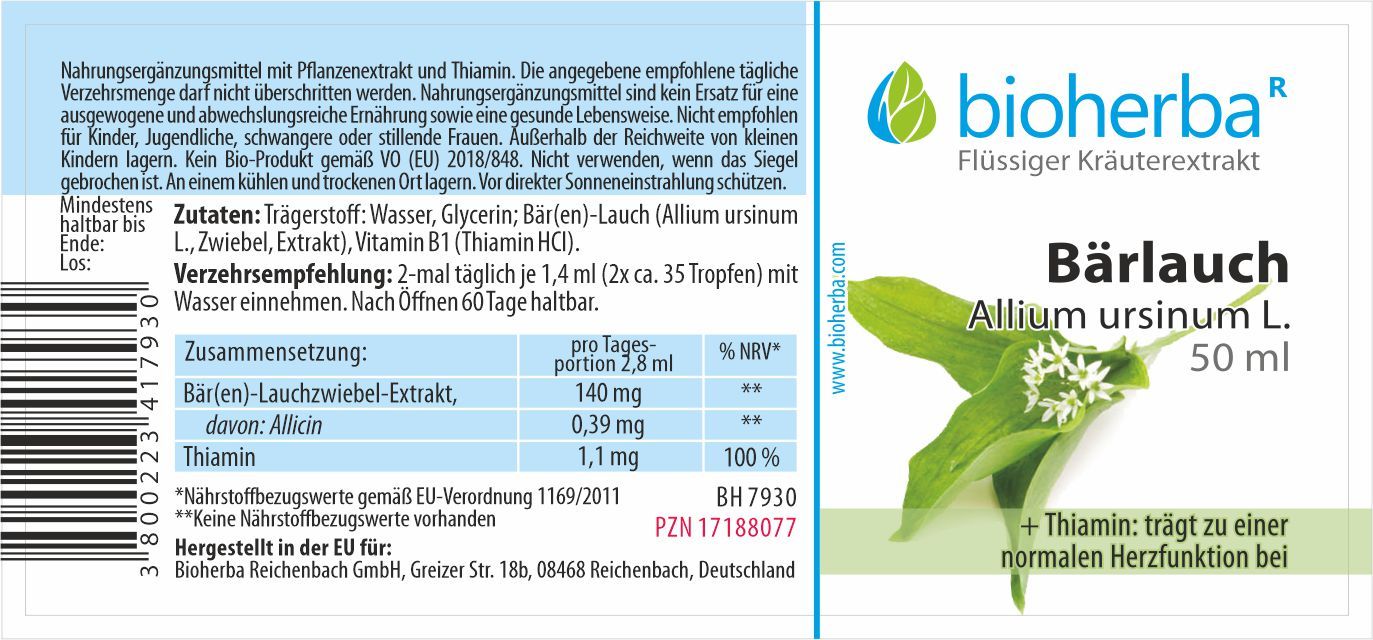 Bioherba Bärlauch Allium ursinum L. Tropfen Tinktur