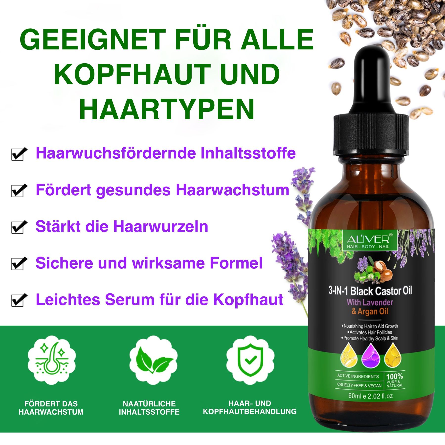 ALIVER 3-in-1 Rizinus Lavendel Argan  Haaröl