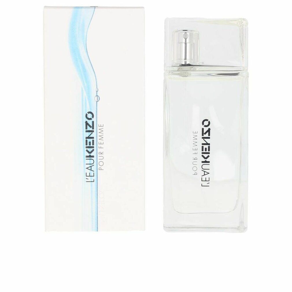 Glasflakon und Verpackung. Flakon mit Sprühkopf. Aufschrift: L'EAU KENZO POUR FEMME.