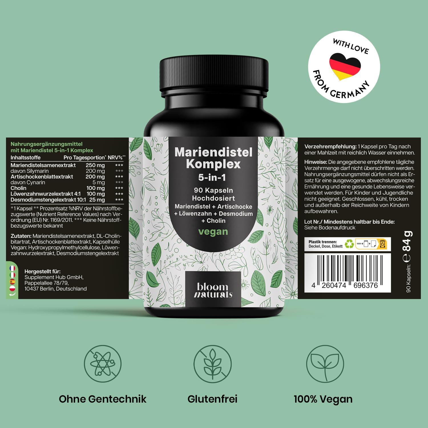 Mariendistel Artischocke Löwenzahn Komplex - 90 Kapseln - Bloom Naturals®