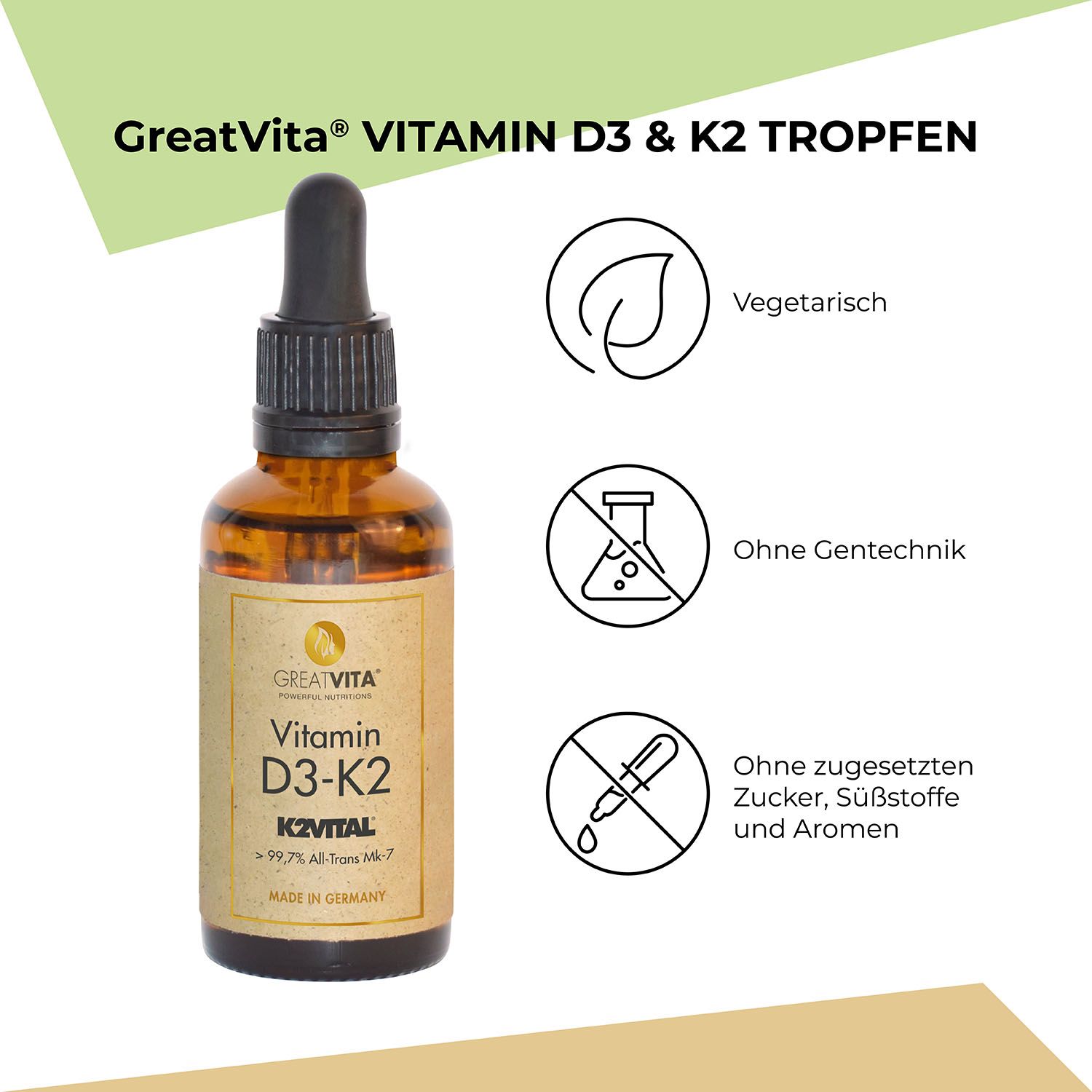 GreatVita Vitamin D3 + K2 Tropfen 30 ml