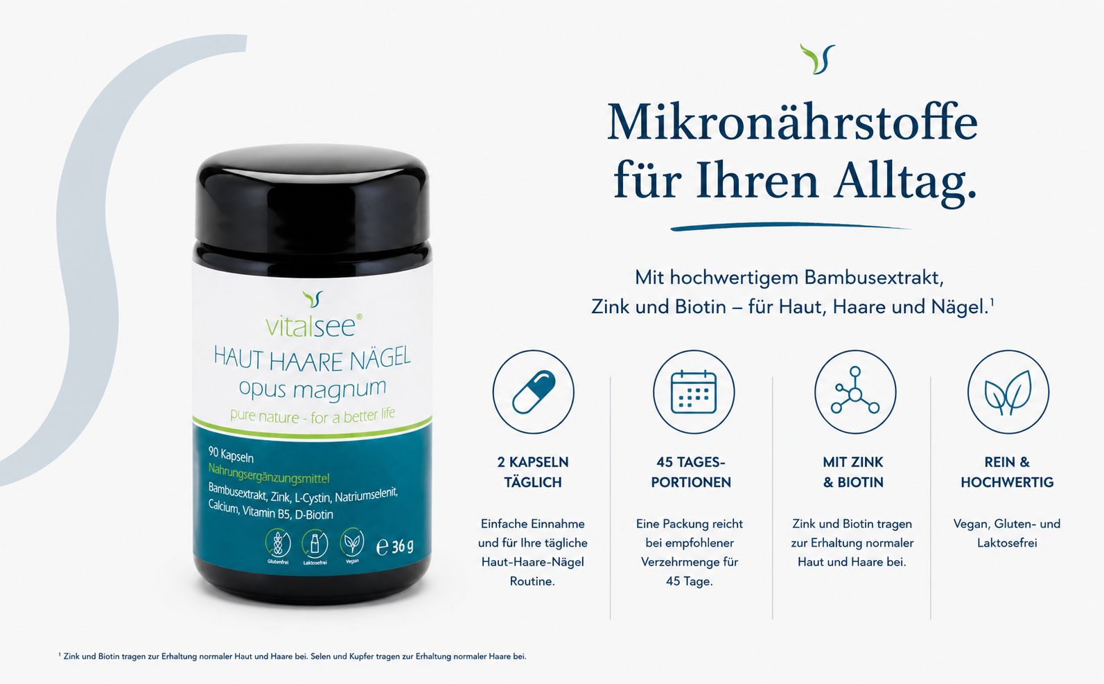 Vitalsee Haut Haare Nägel opus magnum Dose mit Icons für Mikronährstoffe.
