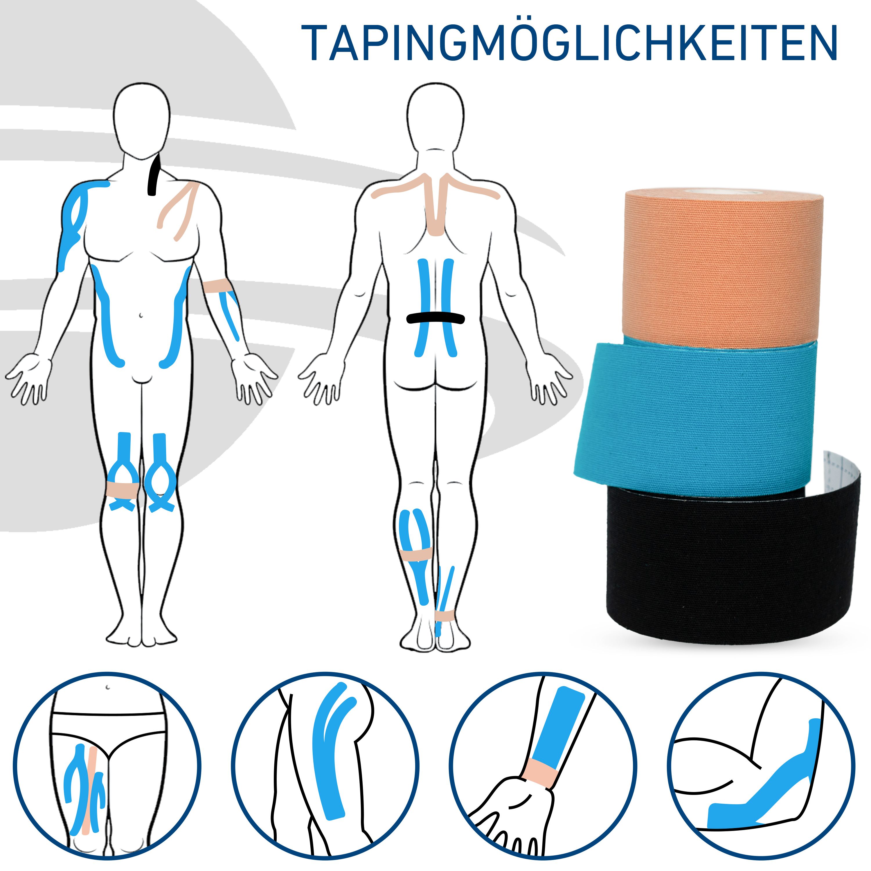 axion® Kinesio Tape Rolle SCHWARZ – 500 x 5 cm