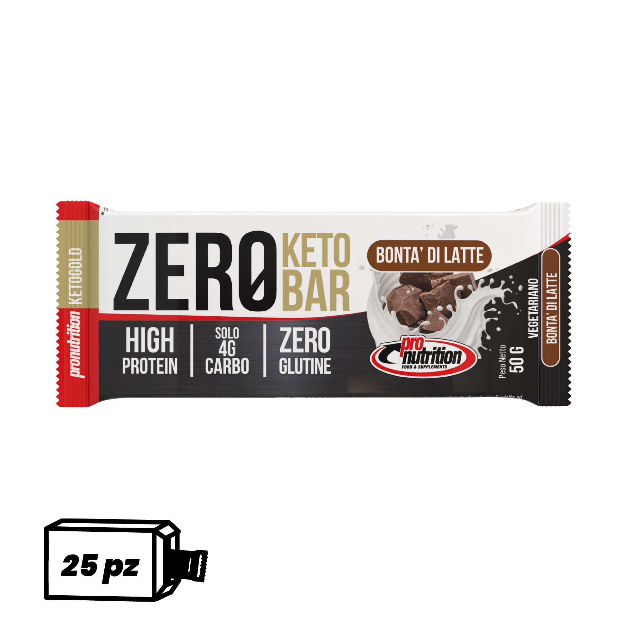 Pronutrition Barretta chetogenica Zero Keto Bar (25 pezzi x 50 gr, Bontà di latte)