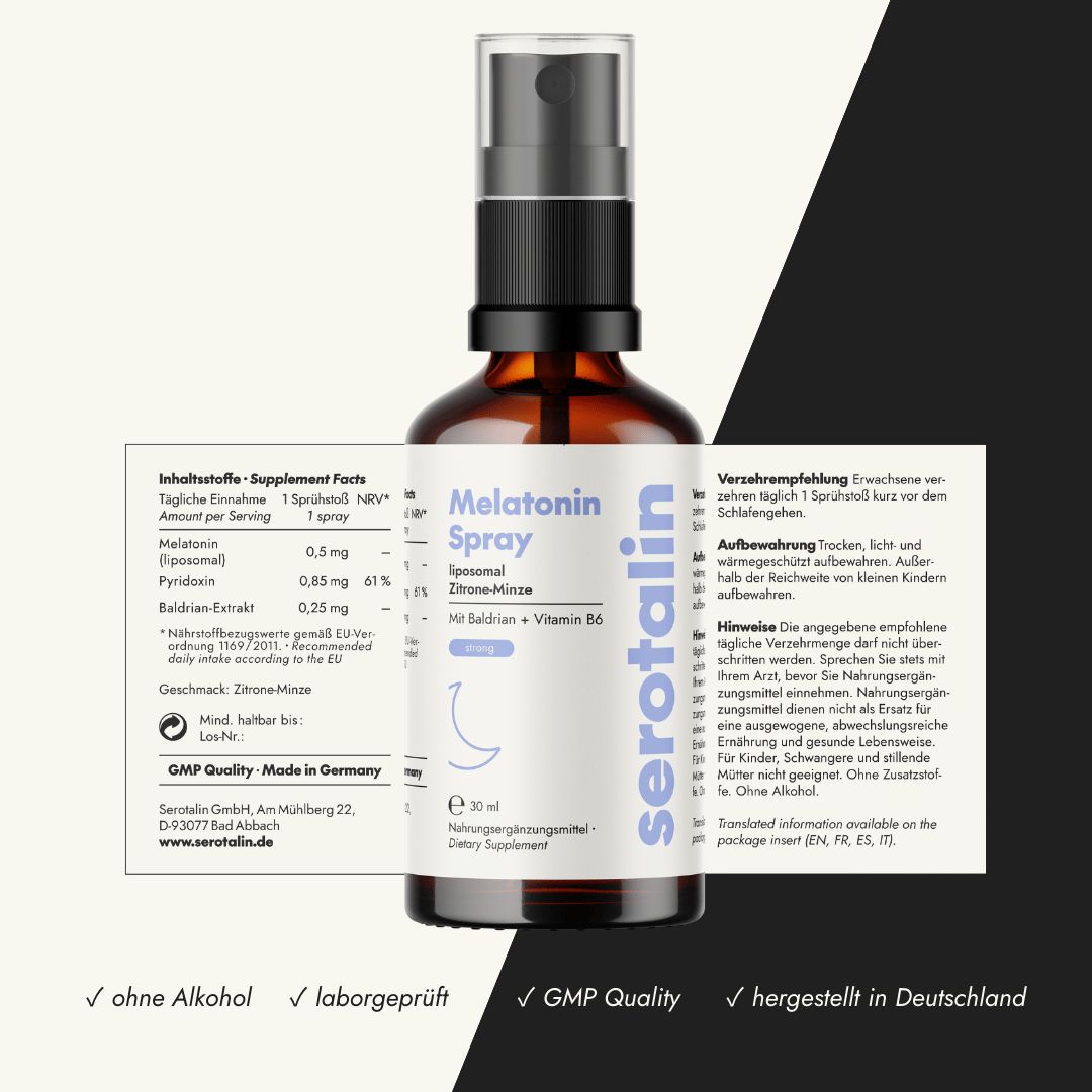 serotalin Melatonin Spray liposomal | Schnelles Einschlafen & Entspannung | Mit Baldrian & Melatonin
