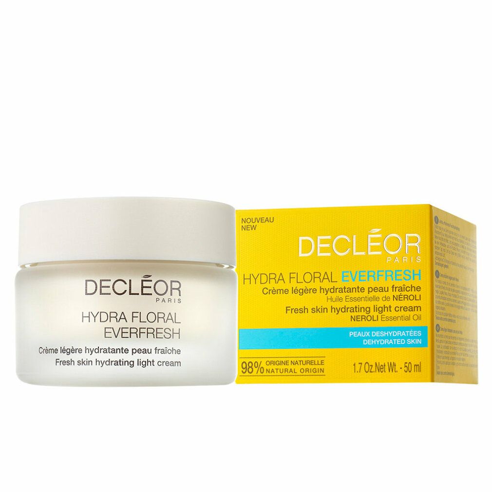 Creme-Tiegel und Schachtel. Aufschrift: Hydra Floral Everfresh. Gelbe Schachtel mit Produktinformationen.
