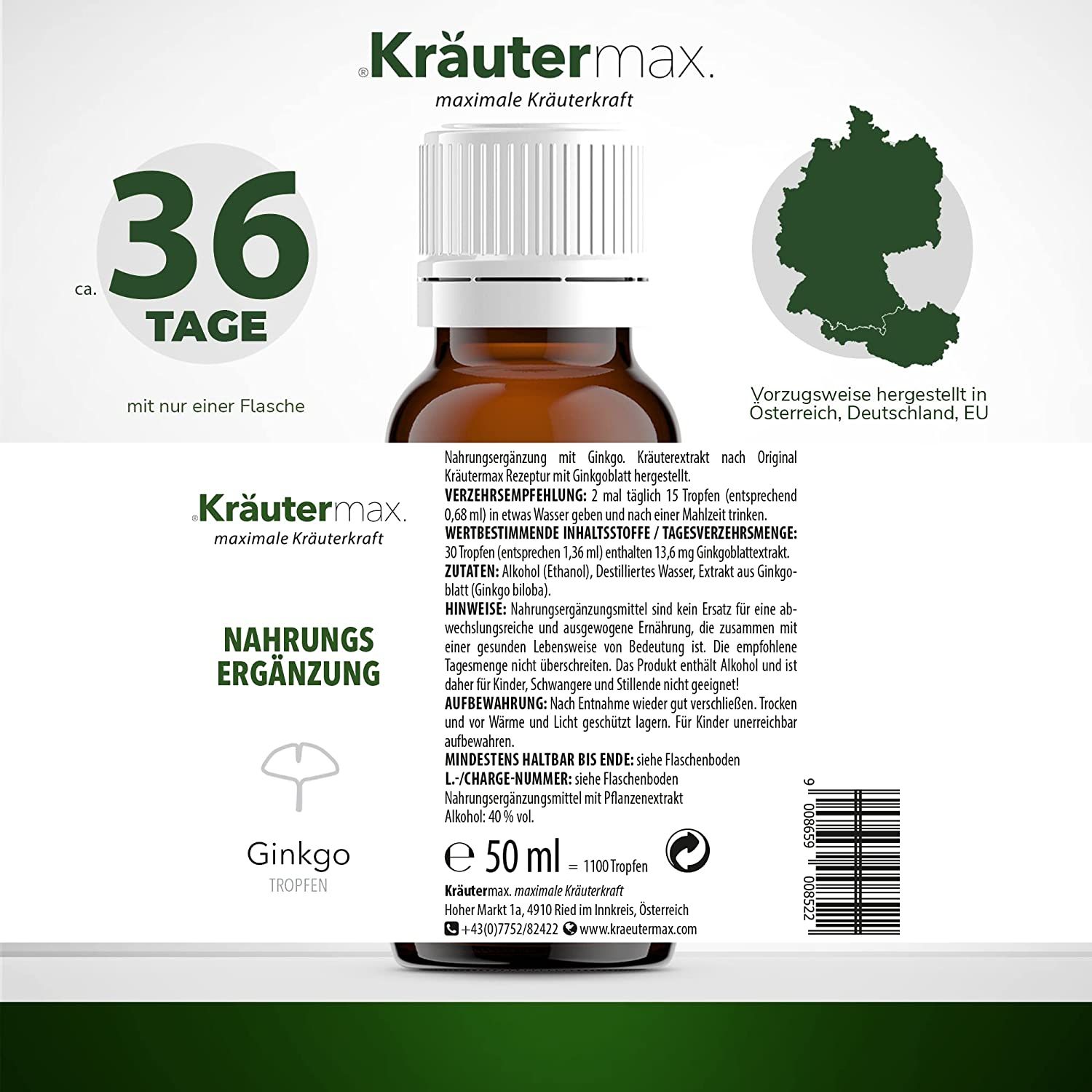 Kräutermax Ginkgo Tropfen mit Ginkgoblattextrakt aus Ginkgoblatt (Ginkgo biloba)