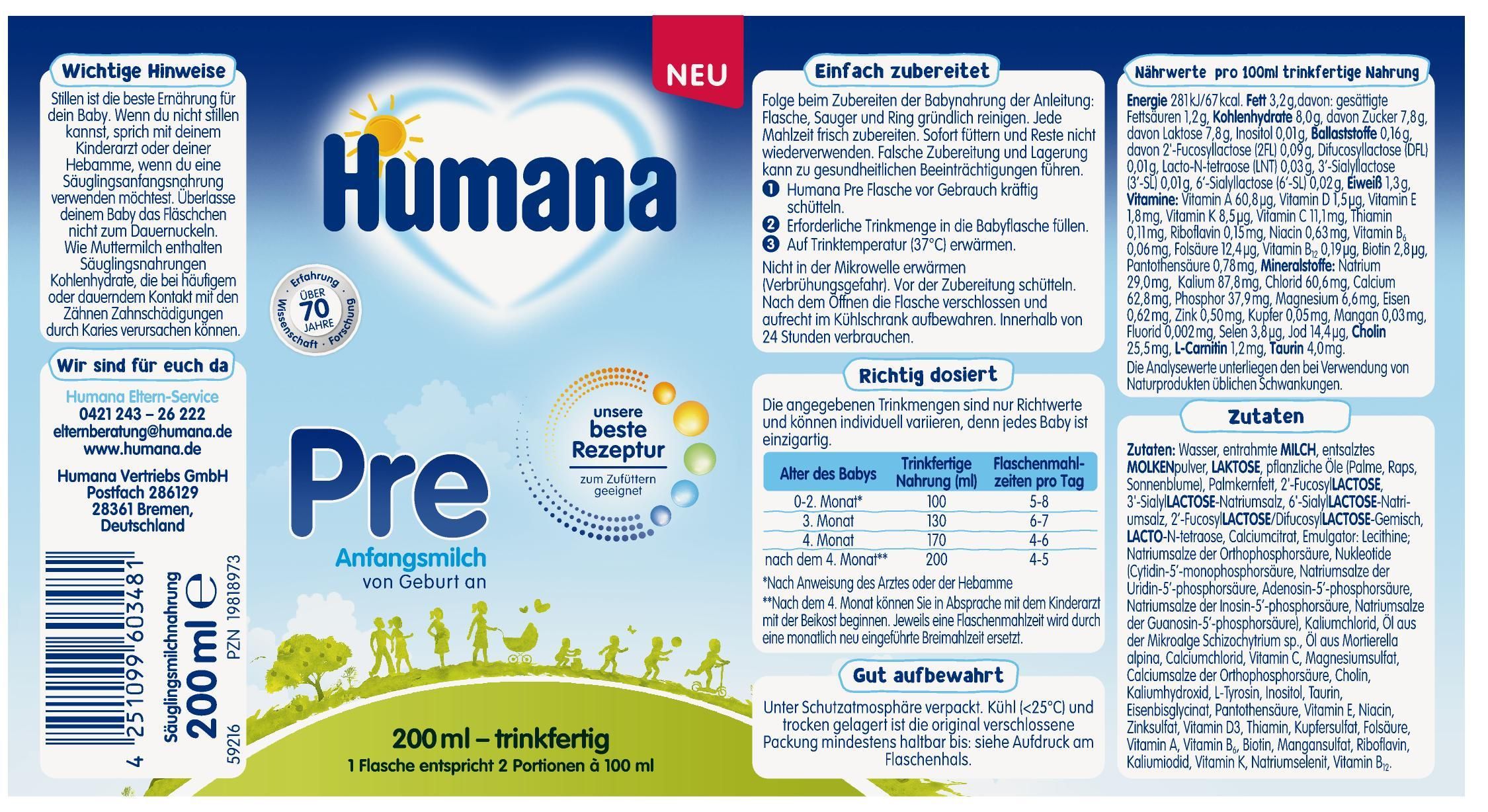 Humana Anfangsmilch PRE trinkfertig