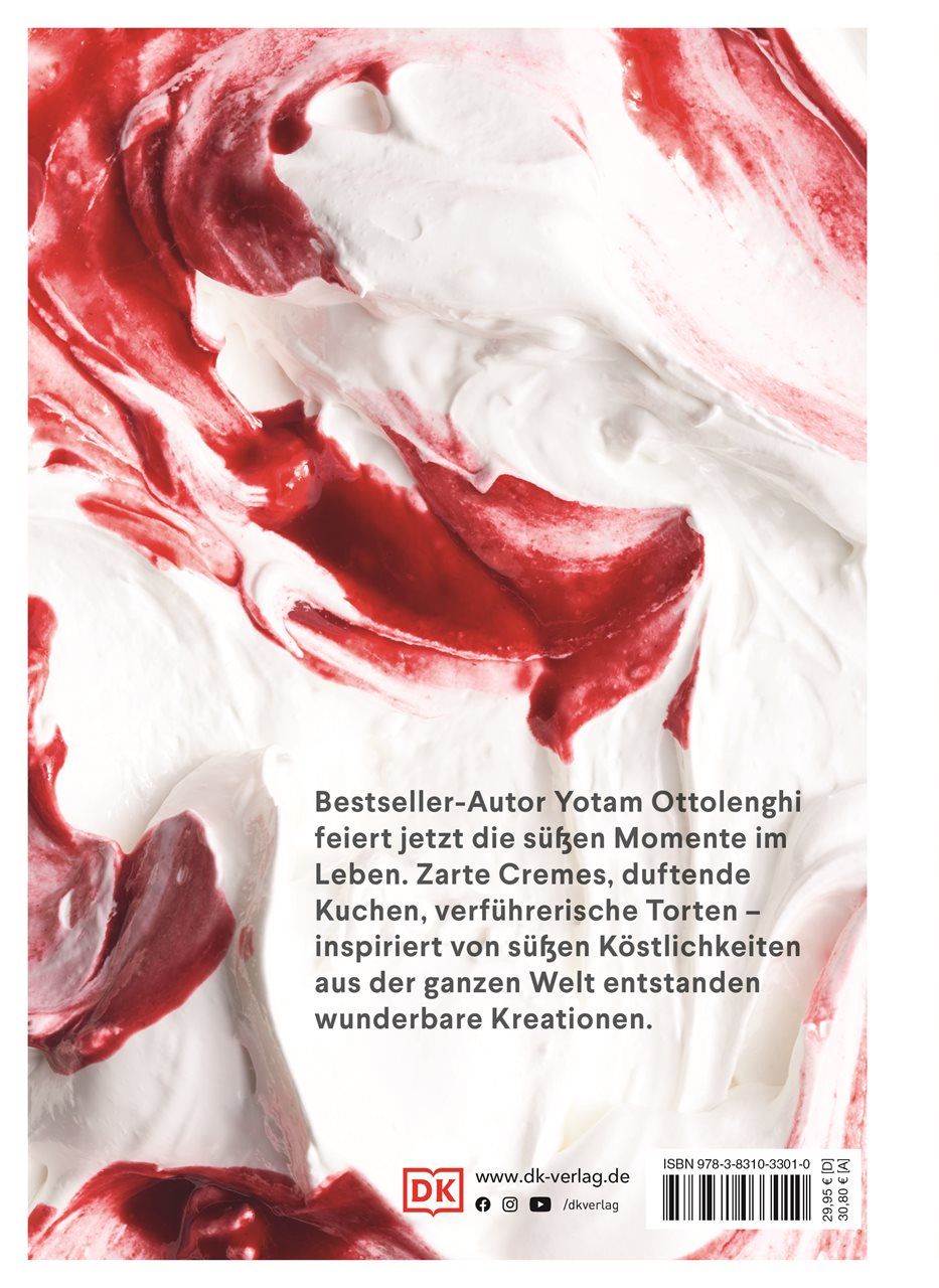 Buchrückseite mit Text und Logo DK-Verlag. Rote und weiße Creme-Dekoration auf weißem Hintergrund.