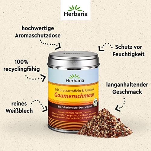 Herbaria Gaumenschmaus Bratkartoffelgewürz in aromaschutzdose, 100% recyclingfähig, reines Weißblech.