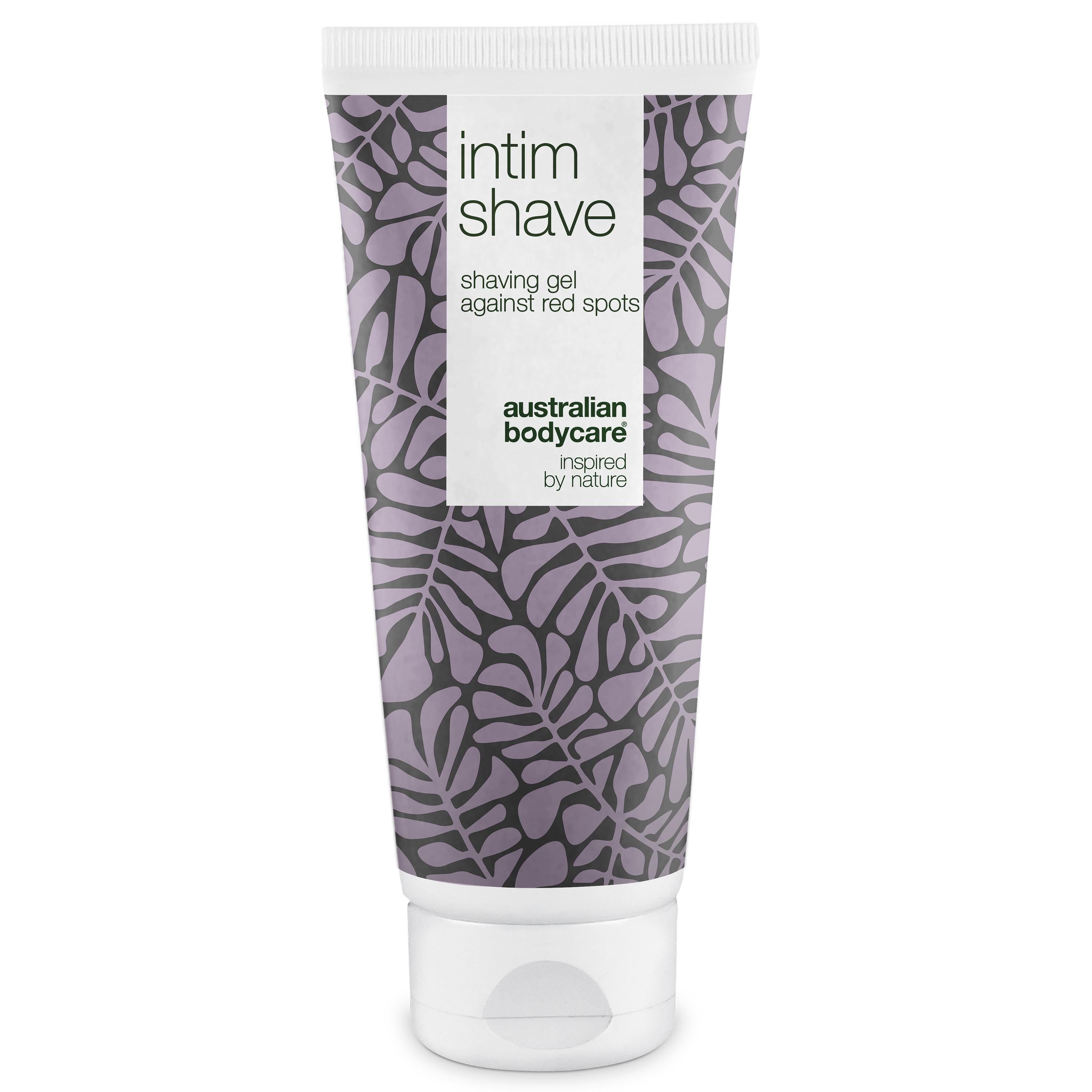 Tube mit Rasiergel. Aufschrift: Intim Shave, gegen rote Pickel. Marke: Australian Bodycare.