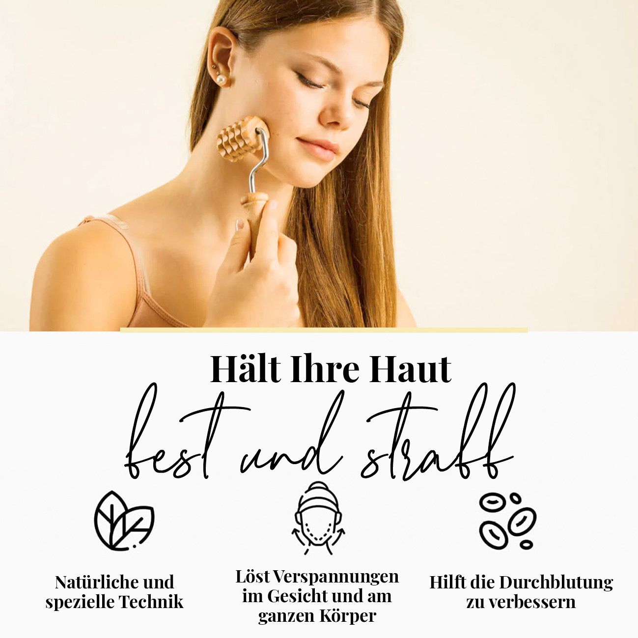 tuuli Holz Körper Massage Set Derma Roller für Gesicht Hals Schultern Arm Hand