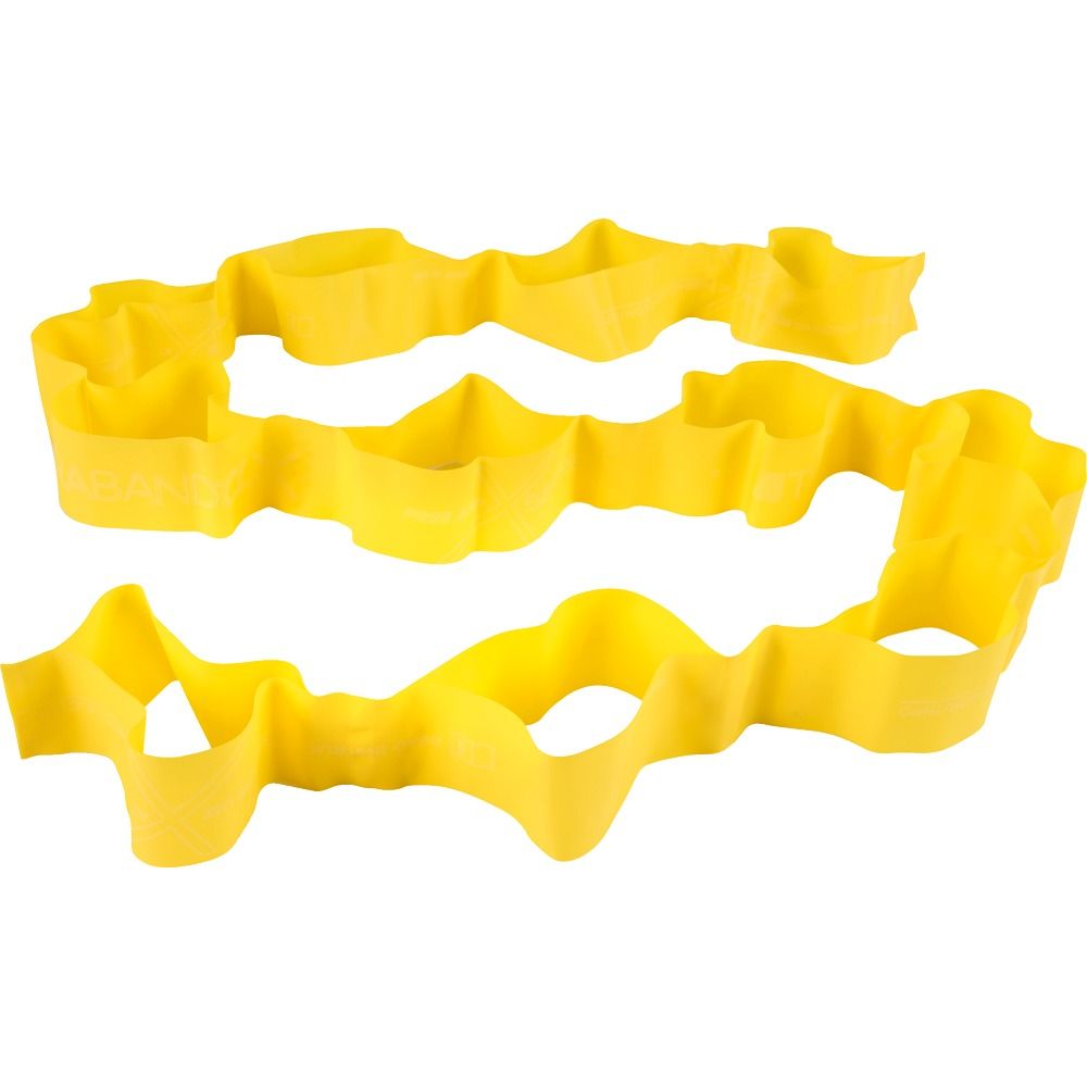 Gelbes Thera-Band CLX Band mit Schlaufen. Leichtes Widerstandsband.