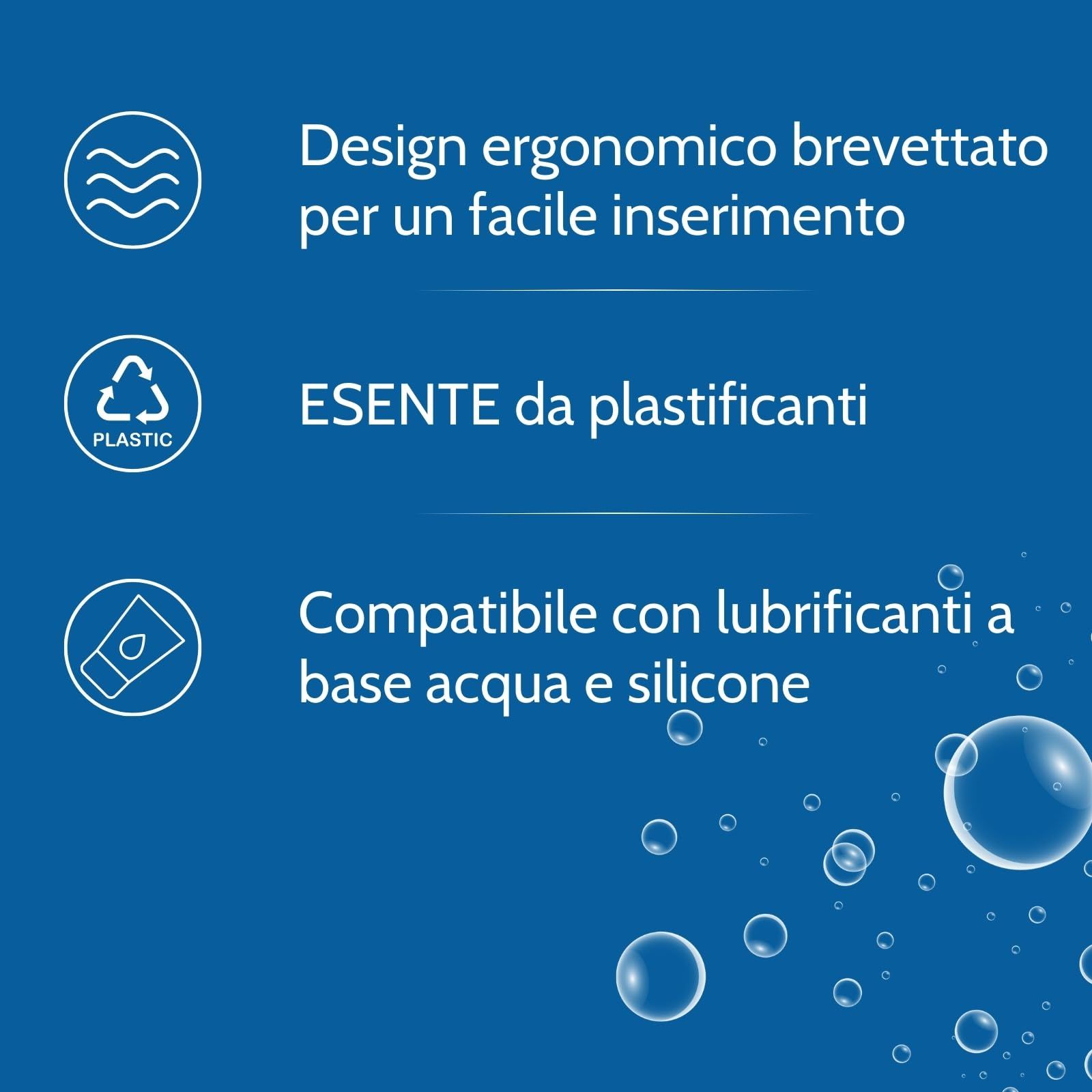 Grafiken zeigen ergonomisches Design, phthalatfrei und kompatibel mit Gleitmitteln.