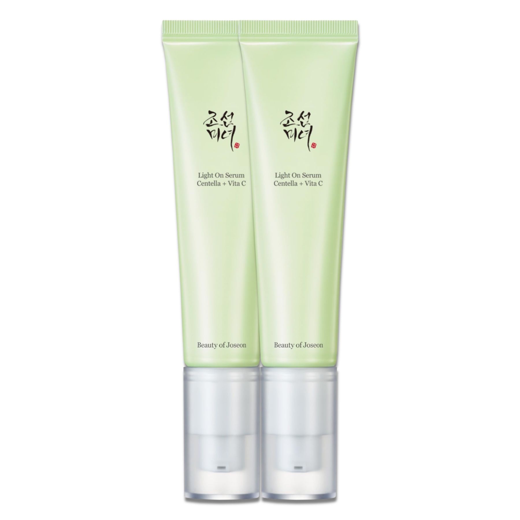Due tubi verdi di siero. Scritta: Light On Serum Centella + Vita C. Marchio: Beauty of Joseon.