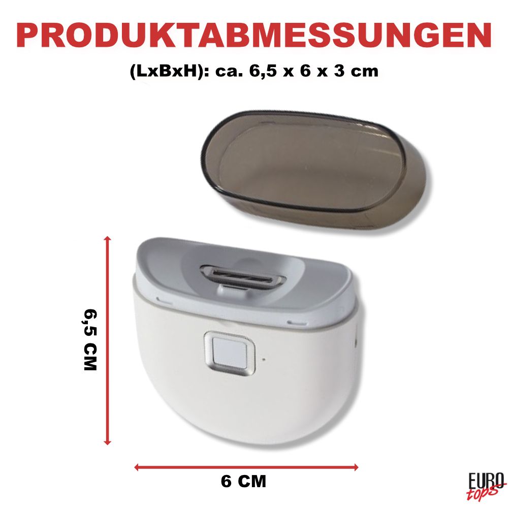 Elektrischer Nagelschneider in Weiß, Maße ca. 6,5 x 6 x 3 cm, mit Auffangbehälter.