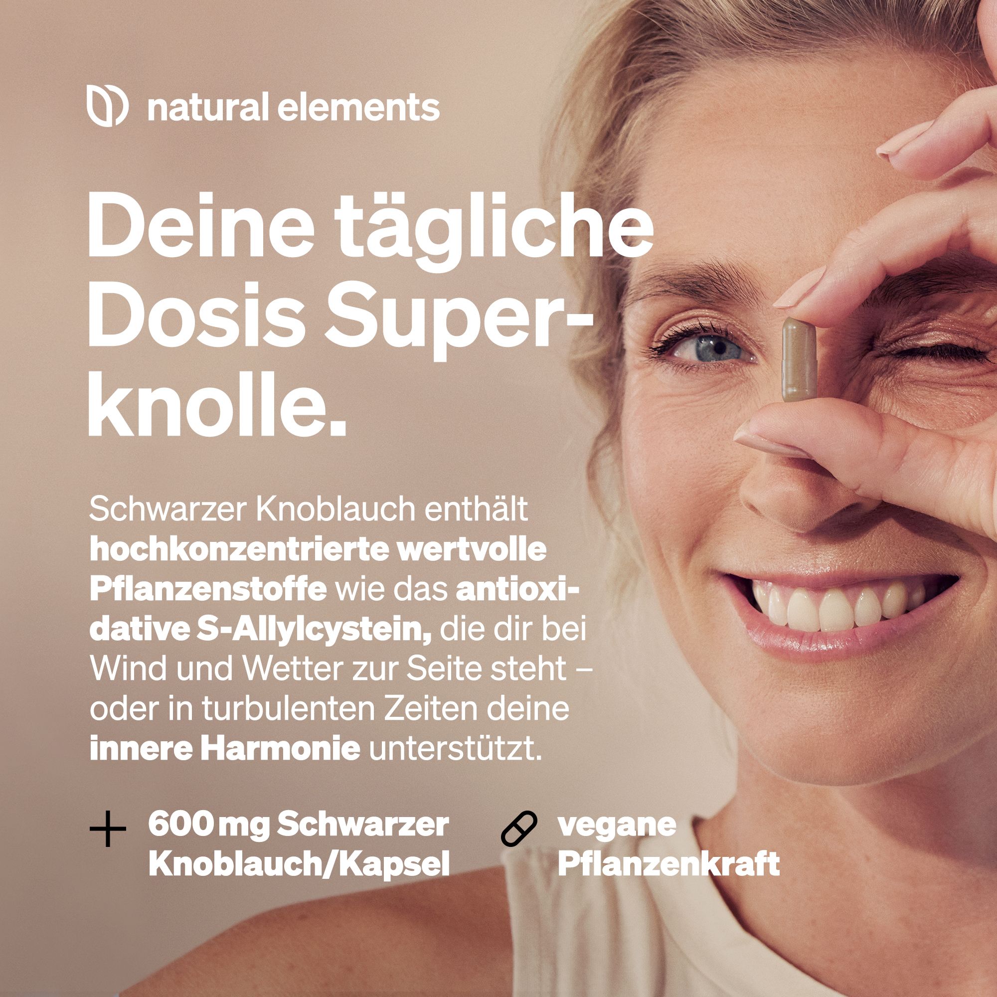 natural elememts Schwarzer Knoblauch – 45 Kapseln mit je 600mg – Wunderknolle mit S-Allylcystein
