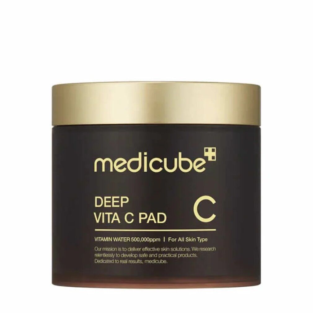 Medicube Deep Vita C Pad Tiegel mit goldfarbenem Deckel, Detailansicht.