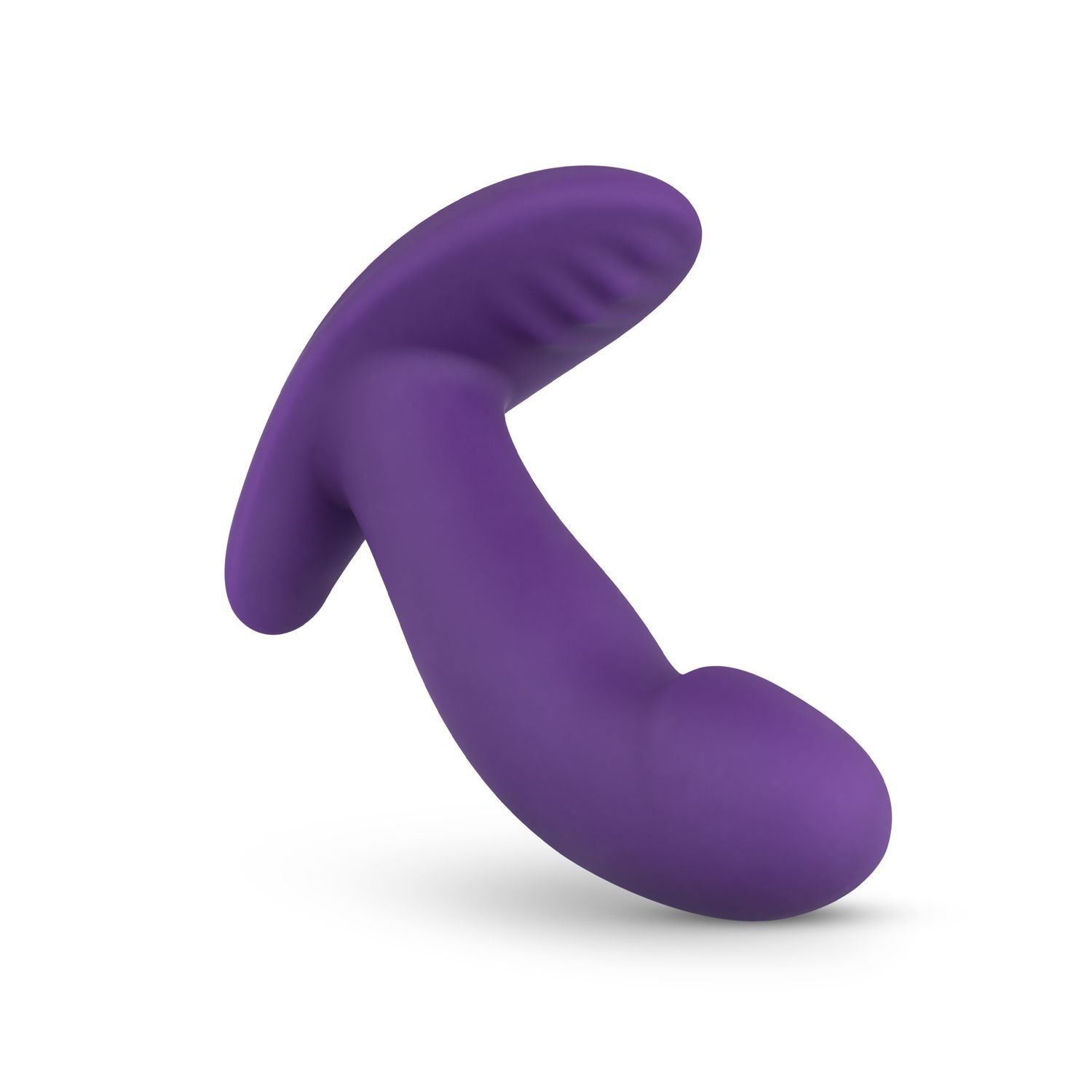 Lila Vibrator mit gebogener Form. Der Vibrator hat eine abgerundete Spitze.