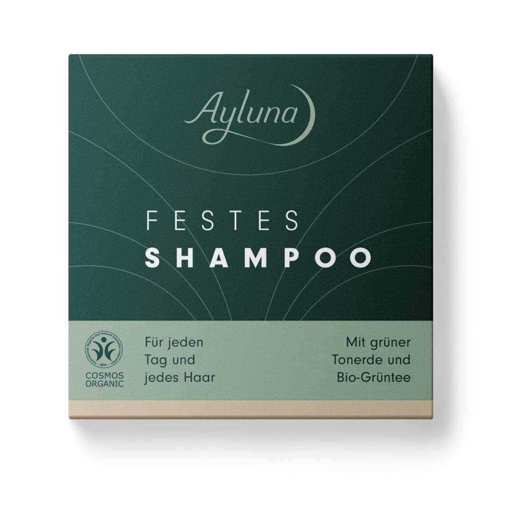 Ayluna festes Shampoo für jeden Tag und jedes Haar mit grüner Tonerde und Bio-Grüntee