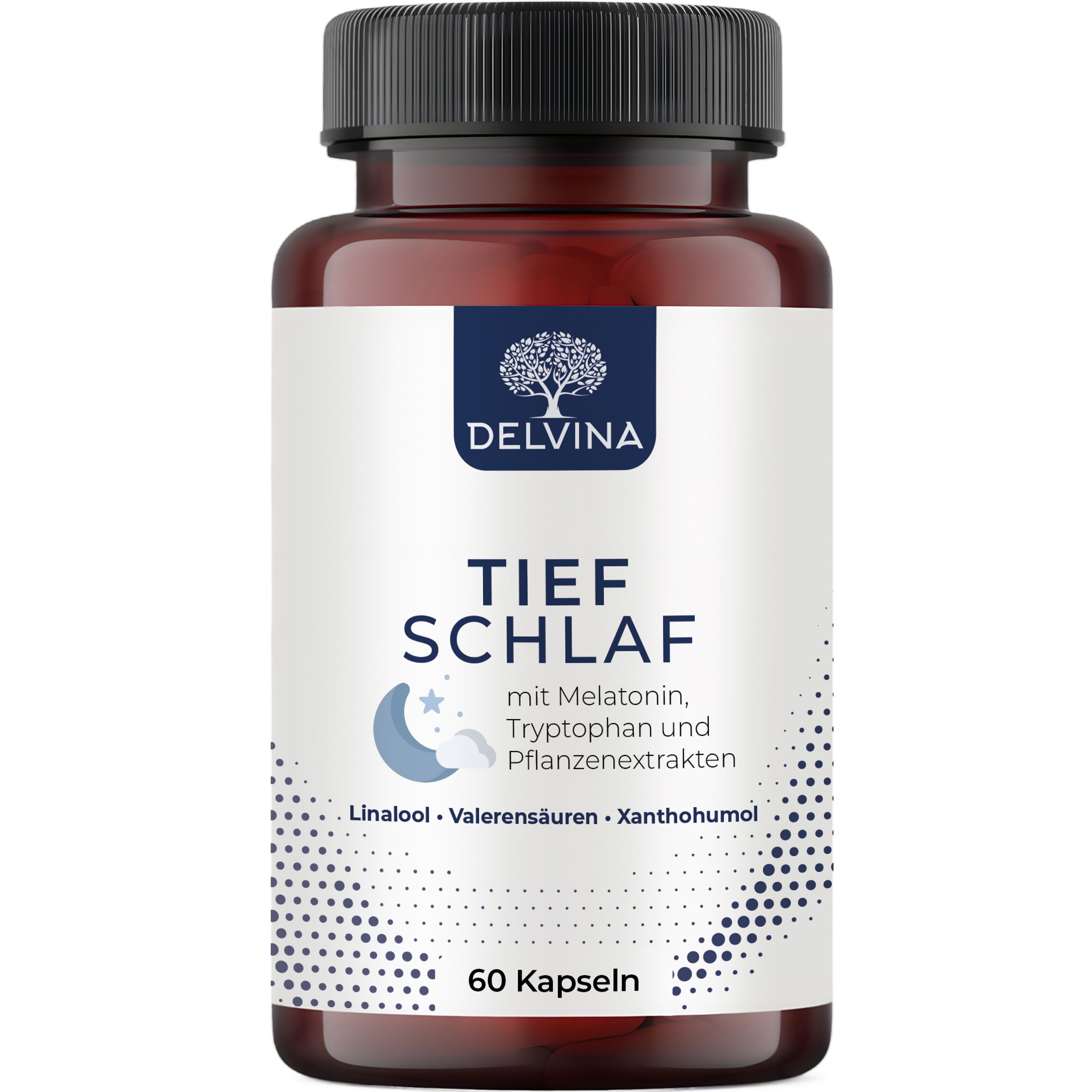 Delvina Tief Schlafkapseln mit Melatonin, Tryptophan, Valerensäure, Linalool & Xanthohumol