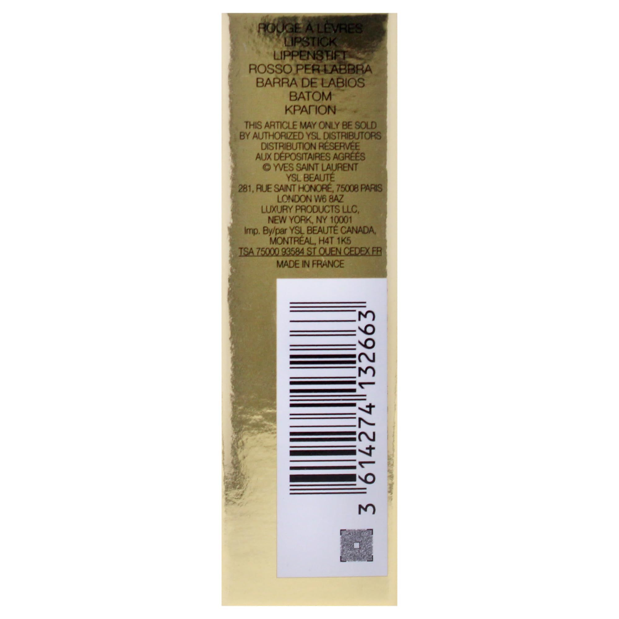 Rückseite einer goldfarbenen Verpackung. Text mit Produktinformationen und Barcode.