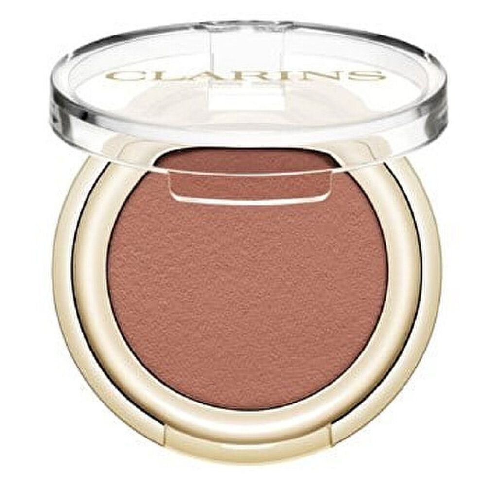 Clarins Lidschatten Kompakt, rosafarbener Ton. Runde Dose mit durchsichtigem Deckel.