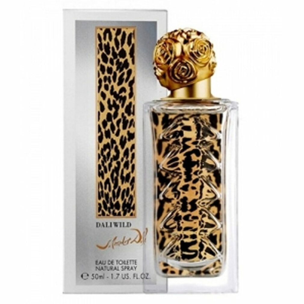 Eau de Toilette Spray mit Leopardenmuster. Goldfarbener Verschluss. Verpackung mit Produktnamen.