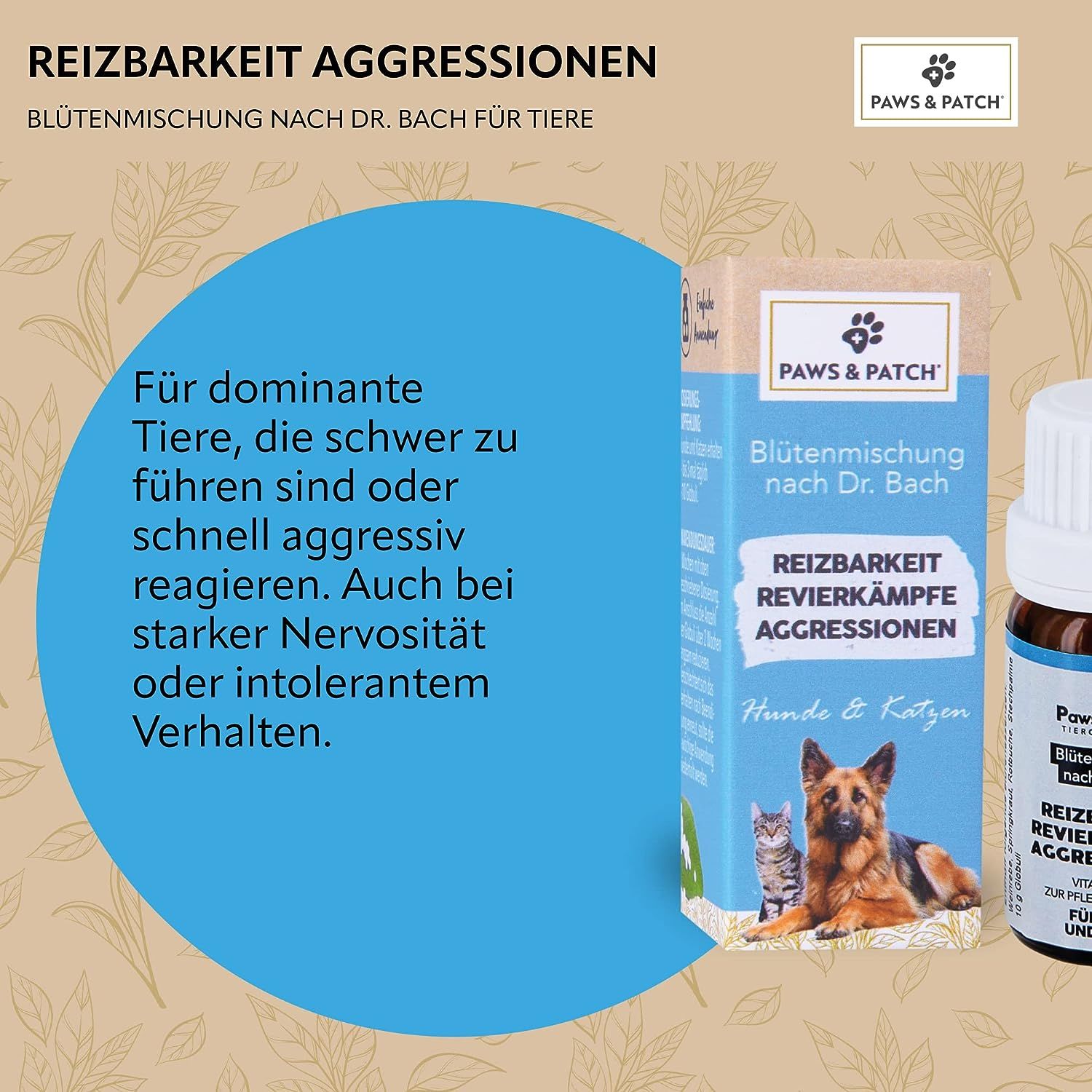 PAWS&PATCH Blütenmischung nach Dr. Bach REIZBARKEIT REVIERKÄMPFE AGGRESSIONEN für Hunde und Katzen