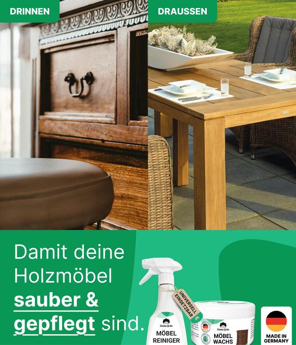 Emma Grün® Holzmöbel reinigen Set mit Reiniger & Wachs