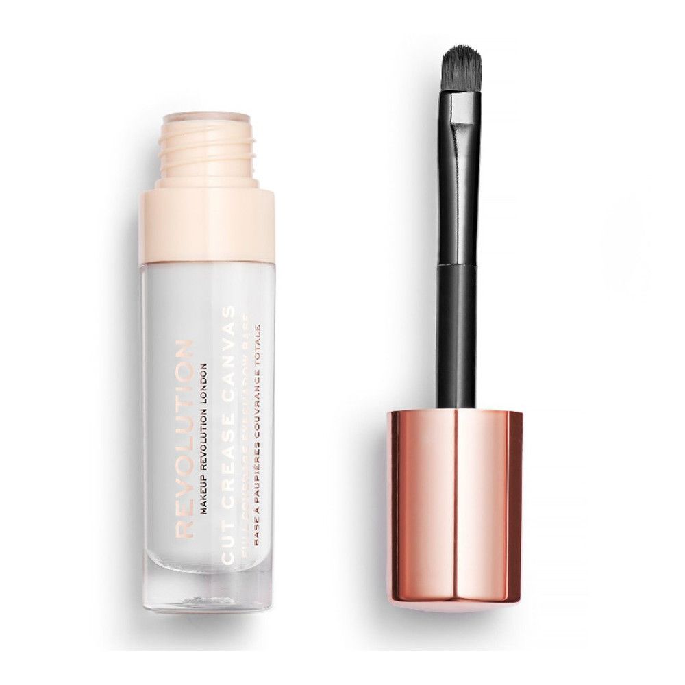 Grundierung für Cut-Crease-Effekt und Pinsel. Transparente Tube, roségoldfarbener Deckel und Pinsel mit schwarzem Griff.