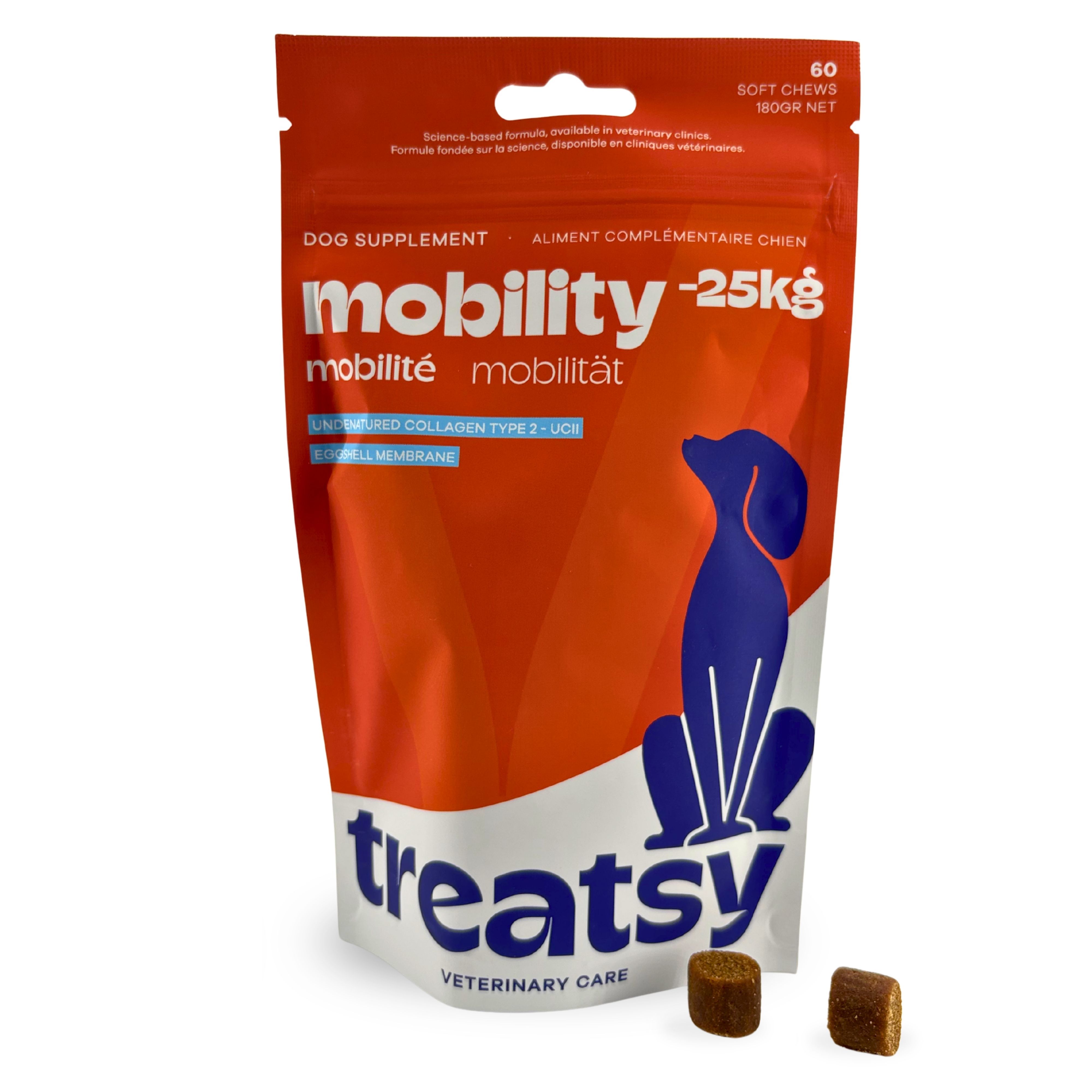 Treatsy Nahrungsergänzungsmittel – Mobilität für kleine und mittelgroße Hunde (-25kg) 180 g Bissen